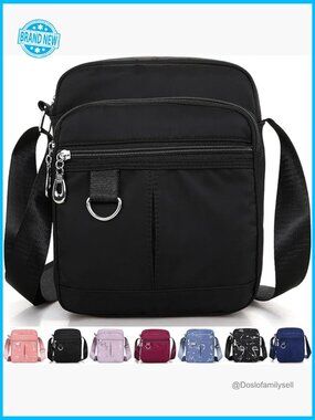 Small Nylon Messenger Bag Lightweight Crossbody Travel Satchel Multi Pocket